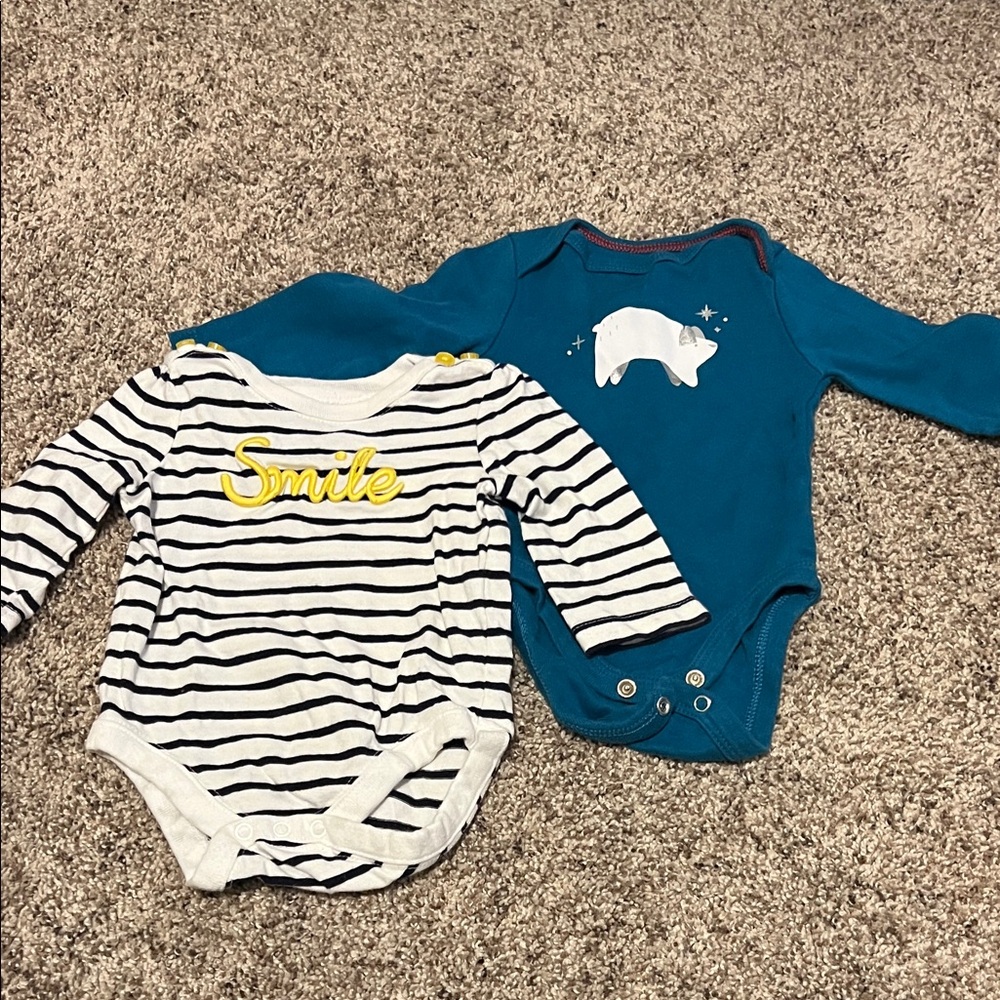 Striped and Teal Baby Onesies Set
